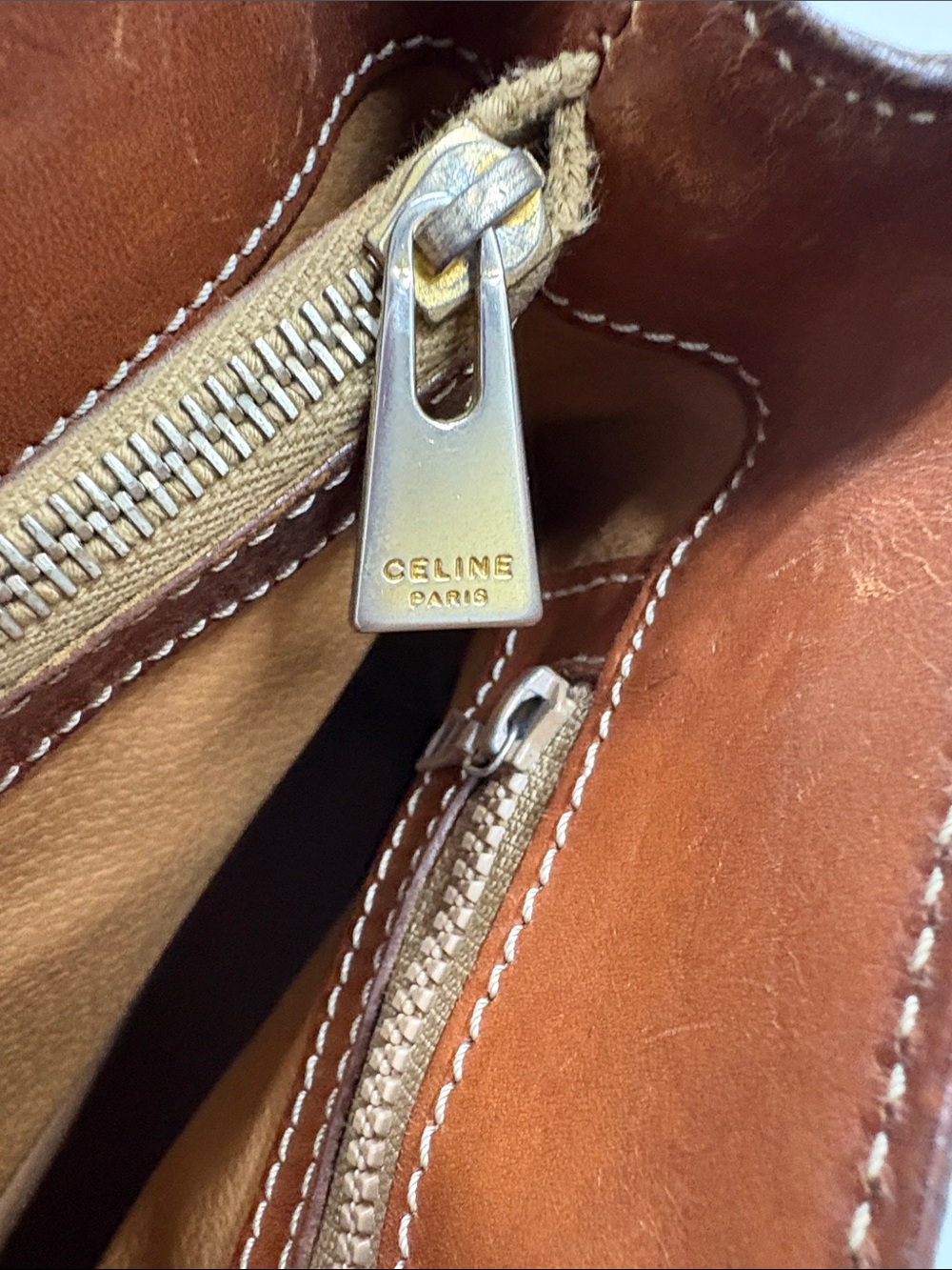 Celine Macadam tote bag Tan and Beige Leather Zip Tote with Silver Hardware - Picture 7 of 12